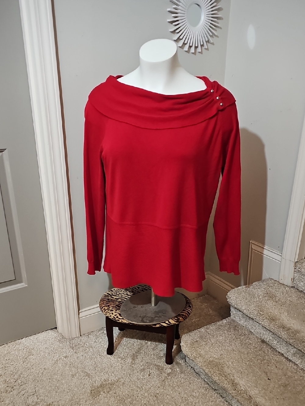 Cato Red Draped Cowl Neck Sweater with Shoulder Accent